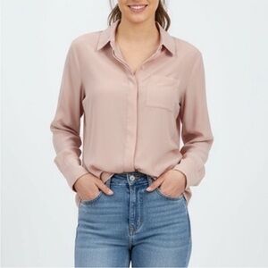Nine West Pink Blush Long Sleeve Button Up Top Size L